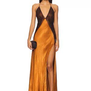 Bardot yve contrast halter dress - orange dress with black lace halter
